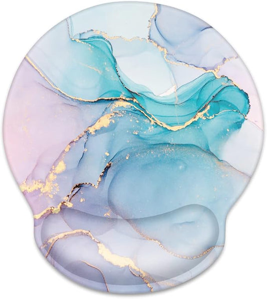 WAVEYU Ergonomic Mouse Pad with Wrist Support, Cool Round Mouse Mat, Non-Slip Rubber Base Mousepad for Laptop, Office Mouse Pad, Blue Marble