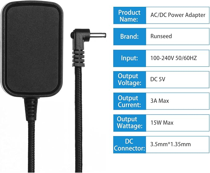 AC Adapter Power Supply 5V 3A for Aura AF900 AF700 AF600 Digital Photo Frame SR-A30503000U2 (Black)