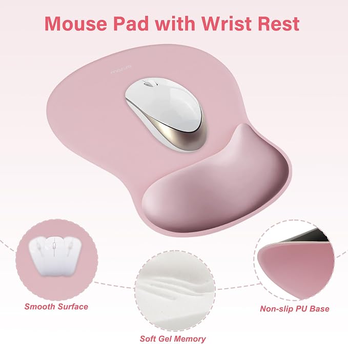 MOSISO Wrist Rest Support for Mouse Pad & Keyboard Set, Pink | Ergonomic Mousepad&Coaster, Non-Slip Base Home/Office Rectangular Easy Typing Pad with Soft Cloth&Curved Memory Foam