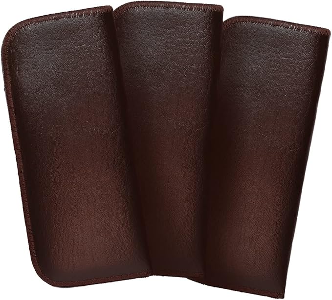 Calabria Slim Eye Glasses Case with Clip Soft PU Leather Brown (3Pack) Men Women Eyeglass Pouch Slip-In Eyewear Sunglasses Bag