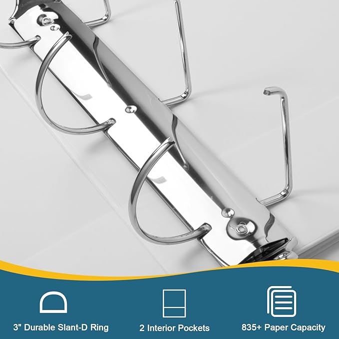 CIXILDTS 4-Inch 3 Ring Binder, Standard 4" Slant-D Ring Binder Fit Letter Size Paper, Presentation View Binders, White, 6-Pack