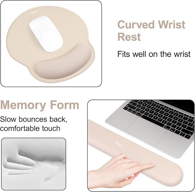 MOSISO Wrist Rest for Mouse Pad Set, Large Gaming Deskpad, Apricot | Circle Curved Mousepad&Keyboard Wrist Rest&Coaster, Ergonomic Non-Slip Mousepad&Easy Typing Pad with Silicone Lining