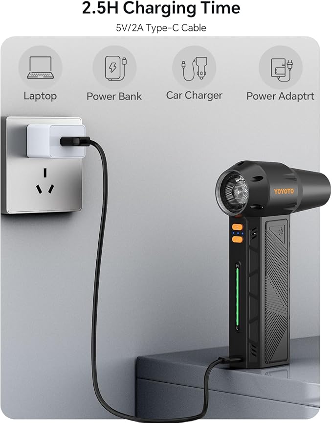 Compressed Air Duster, 300000RPM Powerful Electric Air Duster Rechargeable with LED Light and Brushless Motor, 4-Gear Cordless Mini Air Blower for Keyboard, Computers, Car, Outdoors (Black)