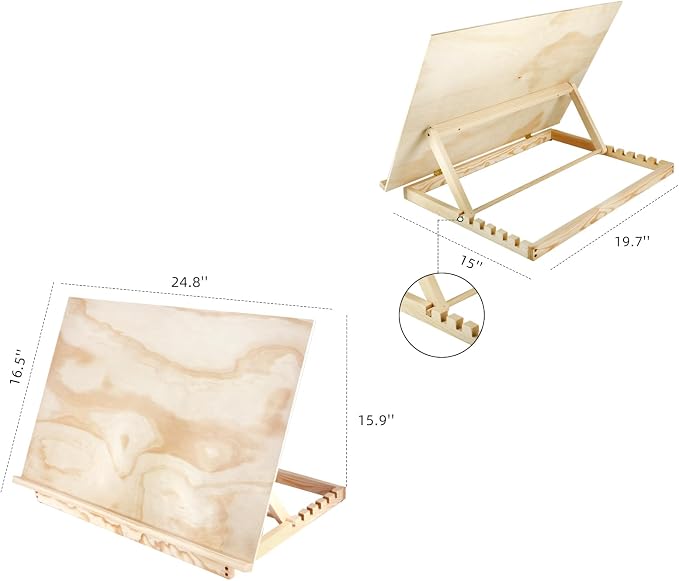 Large Artist Drawing & Sketching Board, 6-Position Adjustable | Wood Drafting Table Easel,24.8"L x 16.5"W (A2) for Artist,Beginners,Students