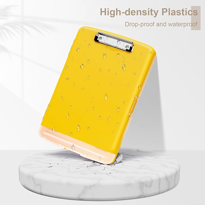 Piasoenc Clipboard with Storage, 8.5 x 11 Clip Board with Pen Holder,Yellow | High Capacity, Heavy Duty Plastic Organization Box for A4 Legal Paper Folder, Folio & Side-Opening Nurses, Teachers, Student