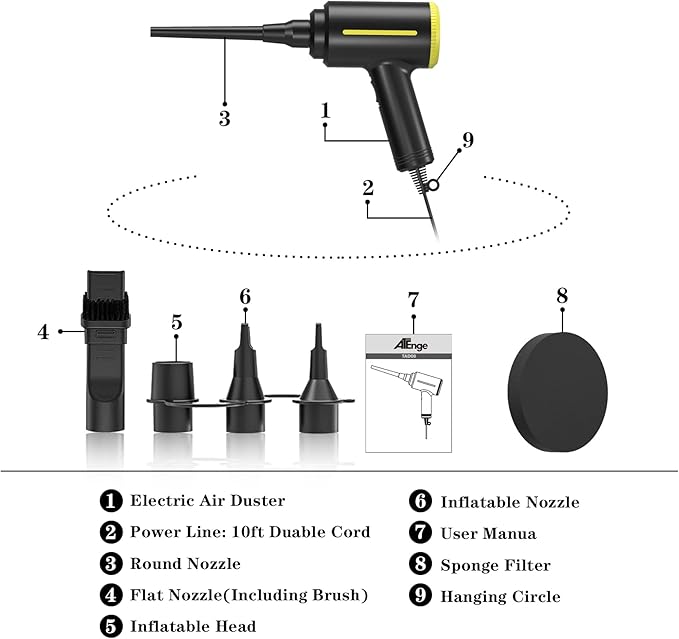 ATEngeus Electric Air Duster - 2 Speed, 40000RPM Air Blower & Pump, Reusable for Computer Keyboard, Dust, Hairs