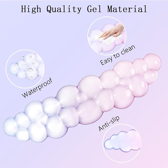 Gel Cloud Wrist Rest Keyboard Clear Mouse Pad with Wrist Rest Set 3PCS Ergonomic Acrylic Coaster Non-Slip Base Cute Transparent Cool Wrist Pad for Keyboard and Mouse Computer Gradient Pink Blue