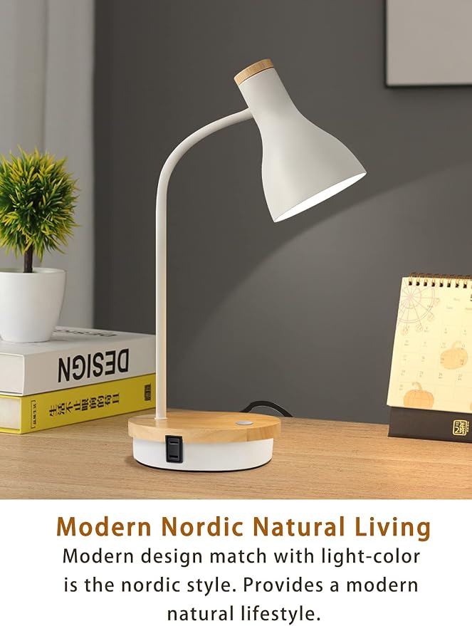LALISU Metal Desk Lamp Wireless Charging Table Lamp Touch Reading Lights Arc Desk Lamps for Bedroom, 3 Way Dimmable Bedside Lamp with USB Charging Ports Lamp for Study Room and Office (Touch-White)