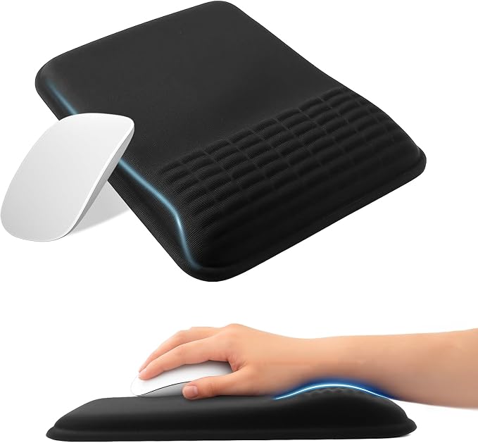 Ergonomic Mouse Pad with Wrist Rest Set, Super Soft Memory Foam Relief-Pain for Computer Keyboard, Non-Slip Arm Palm Rests Cushion PU Base for Office and Home (Classic Black)