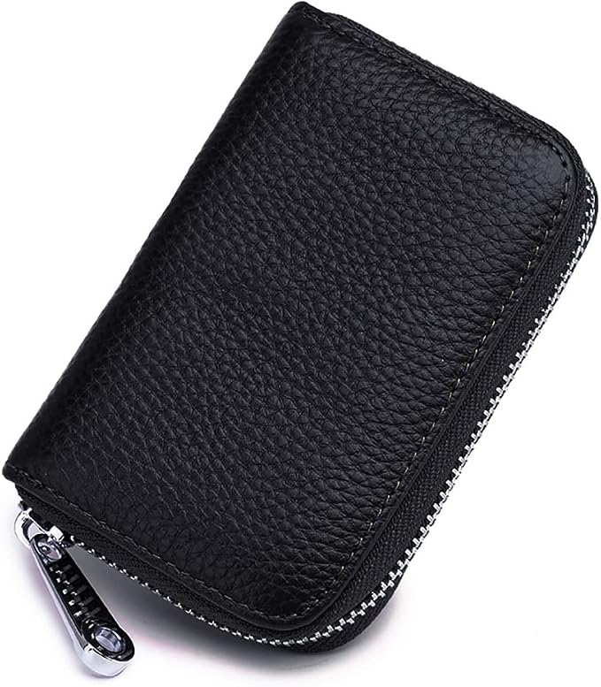RFID Credit Card Holder Genuine Leather Credit Card Wallet with Zipper | RFID