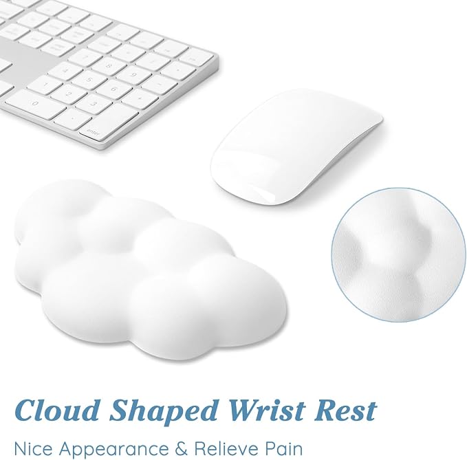 Cloud Wrist Rest Cushion for Mouse Ergonomic Soft PU Leather Memory Foam Wrist Pain Relief Mouse Wrist Support Pad with Anti-Skid Base for Office School Home Laptop & Computer Mouse (White)