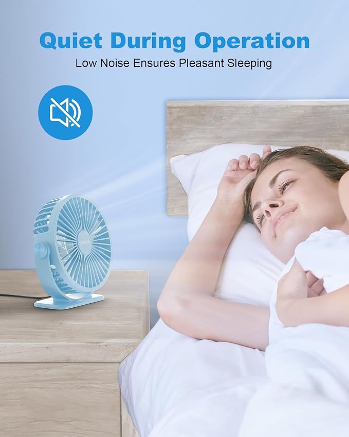 TriPole USB Desk Fan Small Portable, 360° Rotation Quiet Mini Personal Fan | Blue, 3 Speeds Plug In USB Fan, Desk Fans Small Quiet, 4.9ft Cable, Strong Breeze for Desktop Bedroom Office Table Travel