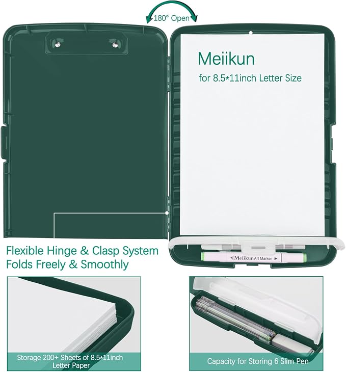 Meiikun Plastic Storage Clipboard, Clipboards with Storage, Nursing Clipboard with Pen Holder, Clip Boards 8.5x11 A4 Paper Folder for Nurse, Teacher, Work, Classroom (Emerald)