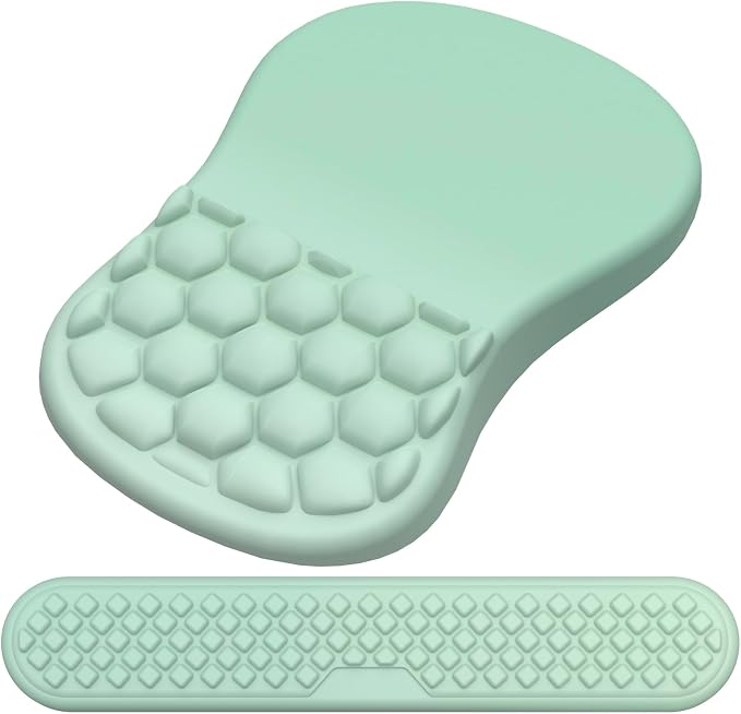 Ergonomic Mouse Pad Wrist Rest, 2 in 1 Keyboard Pad for Office | Memory Foam, 15° Ergonomic Slope, Massage Bead Design, Non-Slip PU Base, Lycra Fabric, for Office & Gaming, Gradient Green