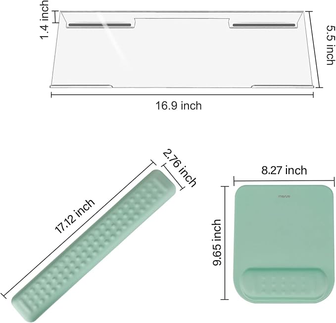 MOSISO Keyboard Stand&Wrist Rest Support for Keyboard &Mouse Pad Set | Ergonomic Massage Wrist Rest Set, Easy Typing Working Acrylic Clear Stand for Office Home, Antique Green