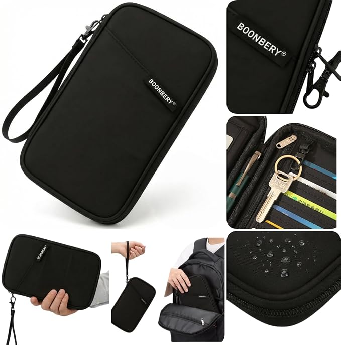 Travel Passport Holder, Water Resistant Travel Document Organizer for Family, Portable Passport Case with Wrist Strap for Travel, Vacation, Business Trip