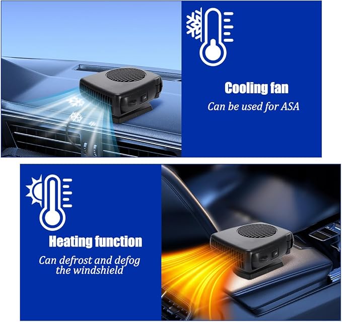 Car Heaters, 12V Portable Cigarette Lighter Vehicle Electronic Fan Heater, Fast Heating Automotive Windshield Cooling Defrost Defogger Accessories, Universal for Truck RV SUV