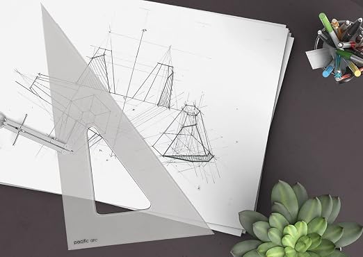 Pacific Arc's Scholastic Triangle - 8 inch - Smoke - 30/60 Angle - Polystyrene - Inking Edge - Technical Drawing Tools, Drafting, Architect and Engineering.