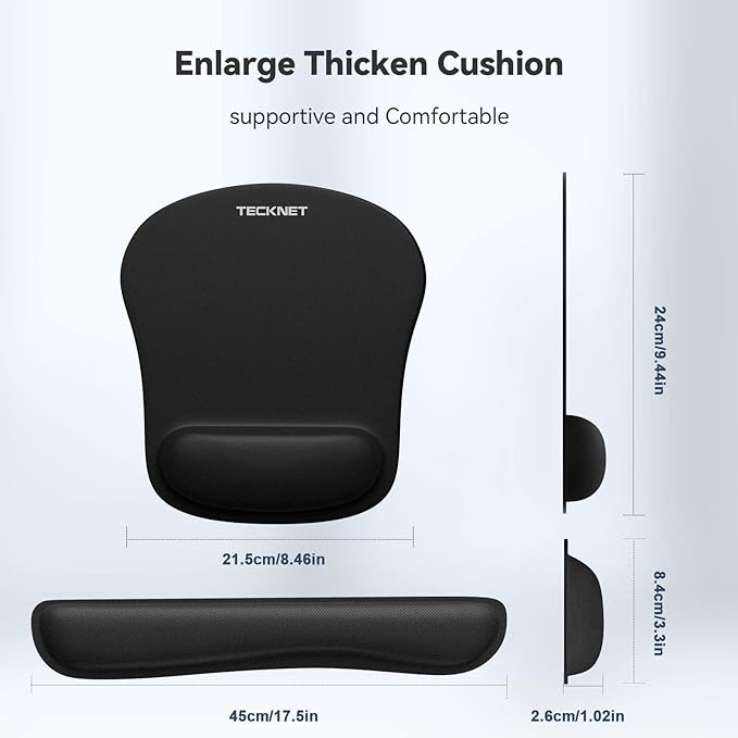TECKNET Keyboard Wrist Rest and Mouse Pad Set with Wrist Support | Memory Foam Ergonomic Mousepad Rests for Pain Relief, Wrist Rest for Computer Keyboard for Office & Home