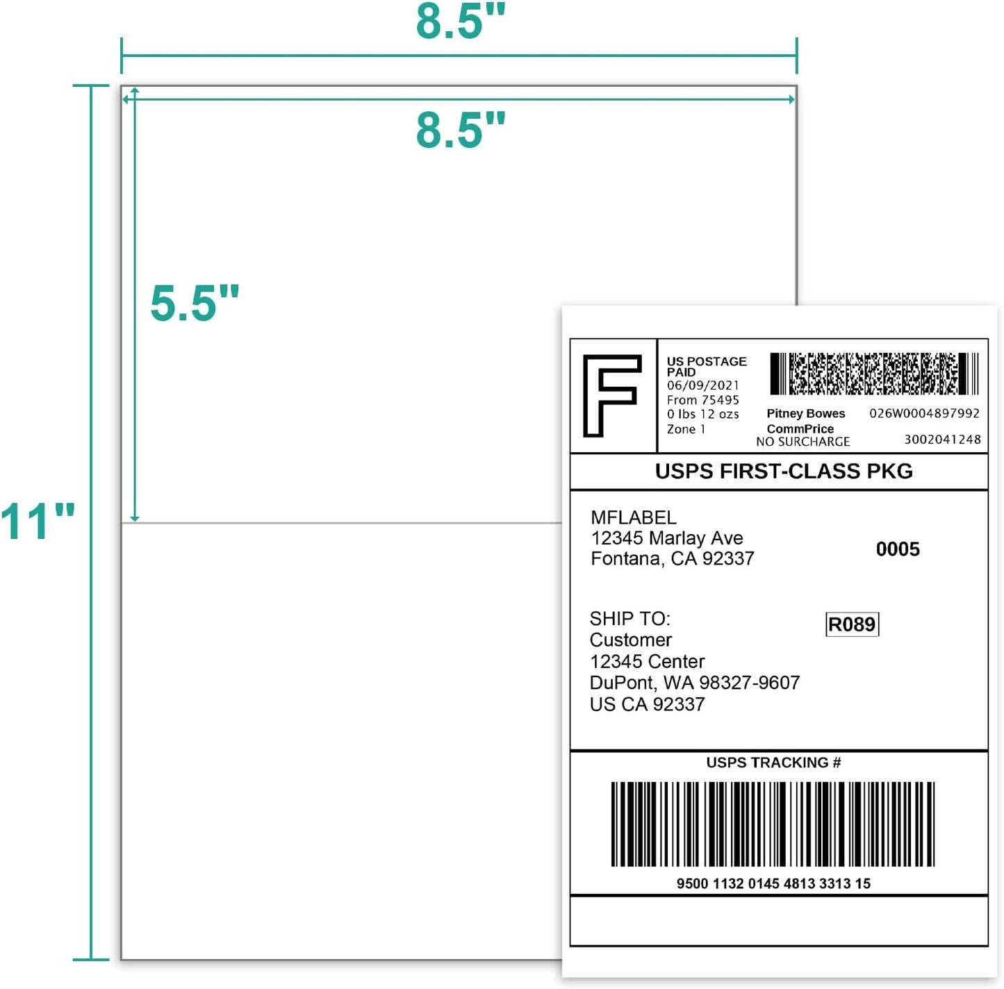 MFLABEL Half Sheet Labels Laser/Ink Jet Shipping Labels 8.5 x 11 Inches Packaging Labels, Address Labels for Laser & Inkjet Printers, 500 Count(250 Sheets)