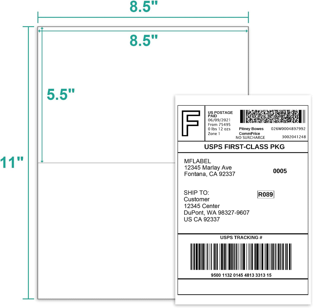 MFLABEL Half Sheet Label with Self Adhesive, 8.5 x 11 Inches Packaging Label, Address Labels, Shipping Labels for Laser & Inkjet Printers, 2000 Count(1000 Sheets)