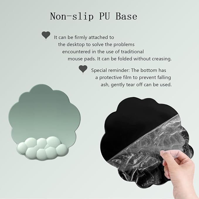 Cloud Keyboard Wrist Rest Dark Green Mouse Pad with Wrist Rest Ergonomic Wrist Pad Memory Foam Non-Slip Wrist Support for Computer Laptop Gaming Home Office Relief Typing Pain Green