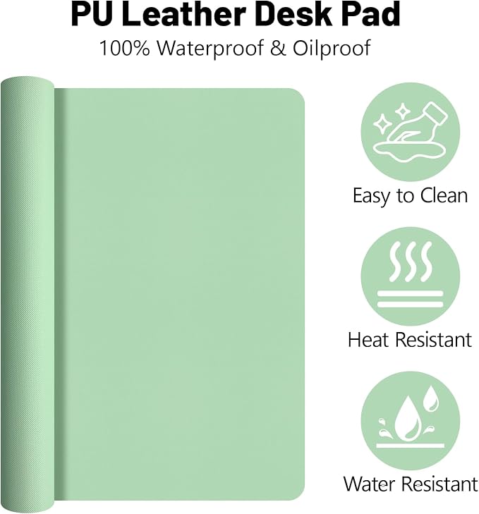 Leather Desk Pad Mat, Green Desk Mat, 47.2" x 16.9" | Non-slip and Waterproof Computer Mat, Large Desk Protector for Office/Home, Desk Accessories
