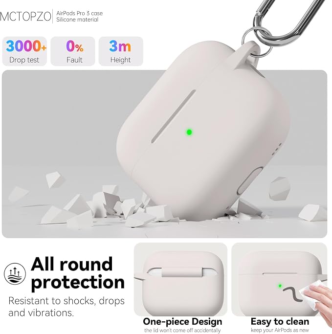 for AirPods Pro 3 Case 2025,Come with Cleaner Kit,Stone | Silicone Protective Cover for Airpod Pro 3rd Generation Case with Keychain,for Women Men,One-Piece Design,Shockproof