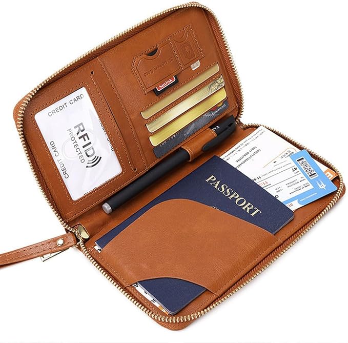Passport Holder for Travel Women and Men RFID Blocking Passport Holder with Zipper Multi-functional Passport Wallet Passport Case Passport cover Travel Essentials