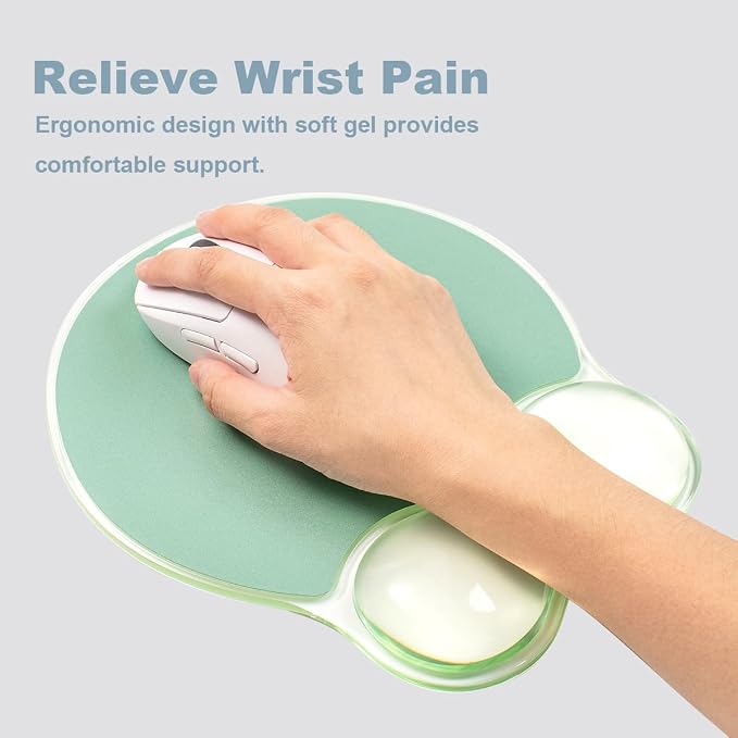 Gel Wrist Rest for Keyboard and Mouse - Ergonomic Green Mouse Pad with Wrist Rest Support Non-Slip Base for Desktop/Latop/Office/Home
