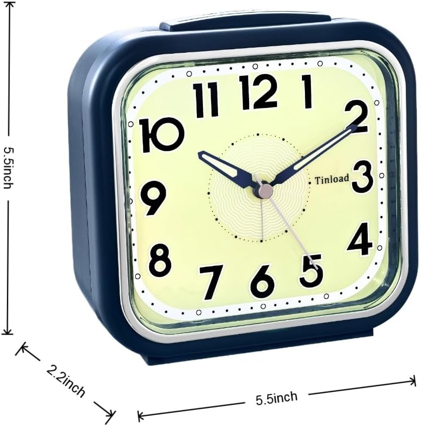 5.5" Large Analog Alarm Clock Silent Non Ticking, Glow in Dark dial, Gentle Wake, Beep Sounds, Increasing Volume, Battery Operated Snooze and Manual Light, Easy Set (Best for Elder)
