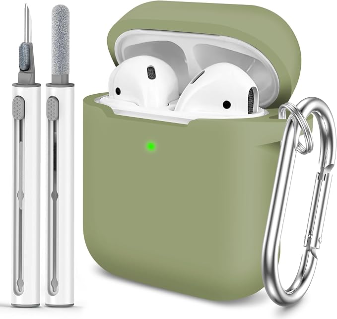 for AirPods Case Cover, Come with Clean Pen，Soft Silicone Protective Cover for Women Men Compatible with Apple AirPods 2nd 1st Generation Charging Case, Front LED Visible,Army Green