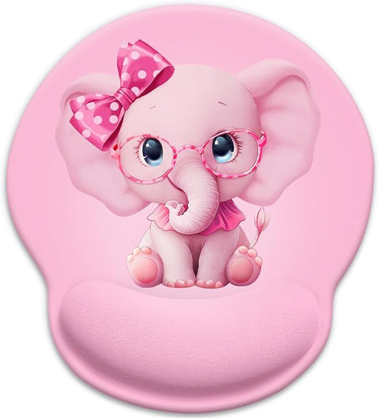 LIMKRIAN Pink Elephant Ergonomic Mouse Pad with Wrist Rest, 9.8 x 8.6 in | Non-Slip PU Base, Smooth Surface, Comfort Gel Wrist Support, Pain Relief, Cute Pink Office Desk Accessories Decor for Women