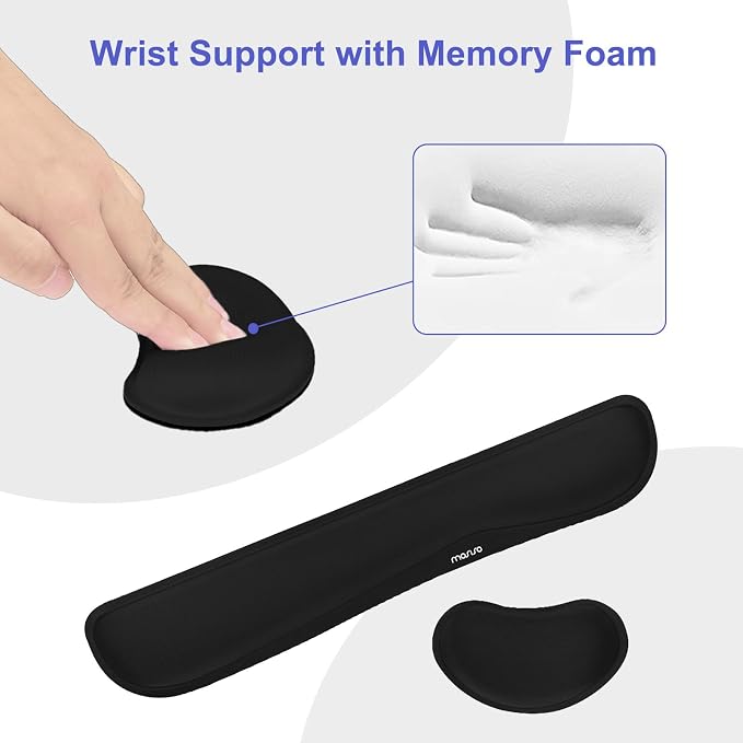 MOSISO Keyboard Mouse Pad Set, Gaming Mouse Pad&Keyboard Wrist Rest | Ergonomic Wristrests with Memory Foam Home Office Easy Typing Cushion Non-Slip Mousepad, Black