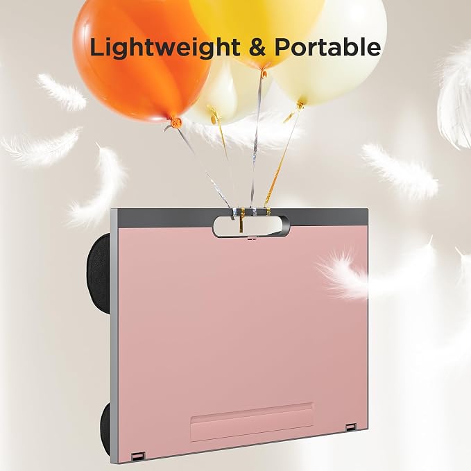 HUANUO Adjustable Lap Desk - with 8 Adjustable Angles & Dual Cushions Laptop Stand for Car Laptop Desk, Work Table, Lap Writing Board & Drawing Desk on Sofa or Bed, Pink | Dual-cushion base, carry handle, 30% thicker for durability, wider anti-slip led...