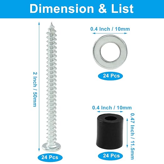 24 Set Pegboard Mounting Kit Screws Spacers Washers for Wall | 72-Piece Fits 1/8 And 1/4 Inch Pegboards, Steel Hardware Resist Deforming, Rubber Spacers Support Wood Concrete Walls