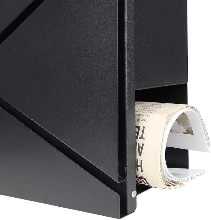 Decaller Large Capacity Mailbox with Key Lock, Wall Mount Metal Mail Box with Newspaper Compartment for Outside, 14.4" x 13" x 4.2", 936 Black