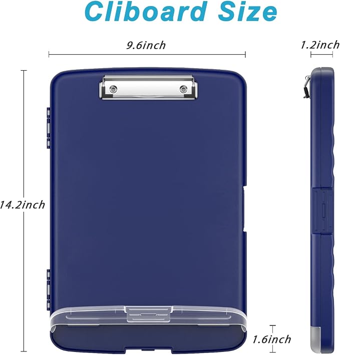 Rimilak Clipboard with Storage, 8.5 x 11'' High Capacity Clip Board, Blue | Smooth Writing, Side-Opening Plastic Folder with Pen Holder, Size 14.2 x 9.6 x 1.2″ ,for Classroom, Teacher, Student