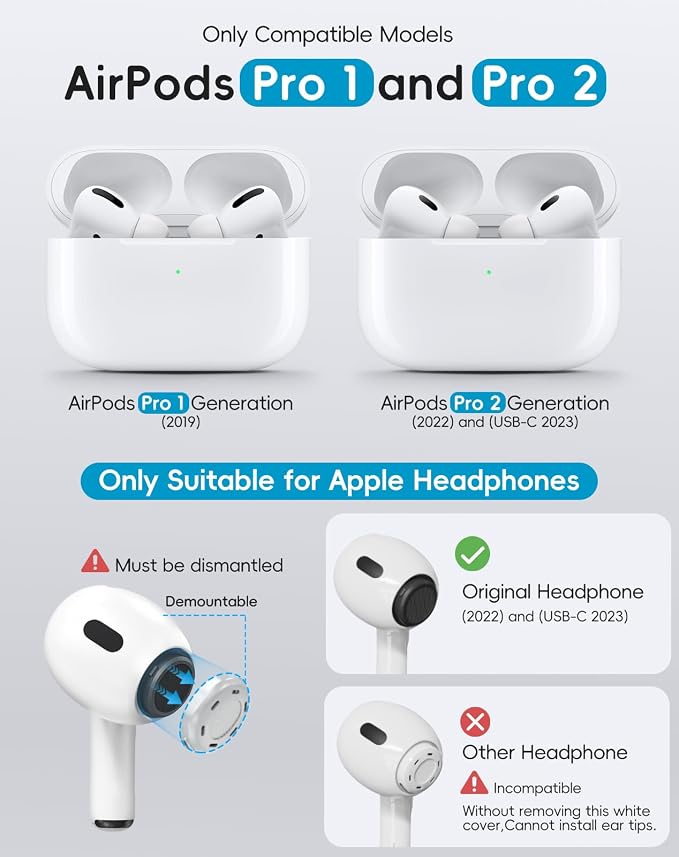 4 Pairs Replacement Ear Tips for AirPods Pro 1st /2nd(Purple) | with Noise Reduction Hole,Built-in dust Guard Screen Silicone Ear Tips with Cleaning Pen