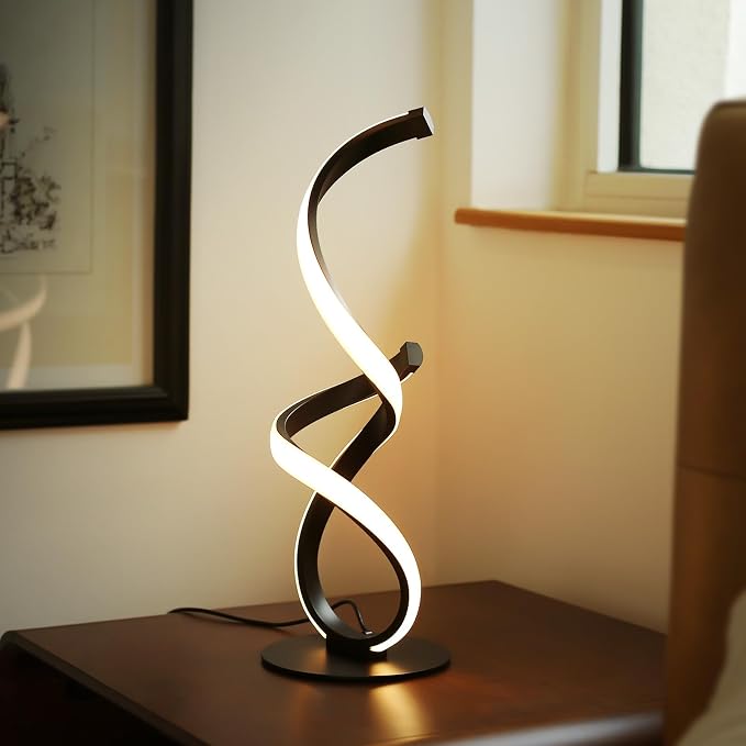 2 Pack Modern Touch Lamp for Nightstand, LED Spiral Table Light | Dimmable 3 Color Temperature Night stand Desk Lamp, Unique Bedside Light for Living Room, Bedroom, Ideal Gift, Black