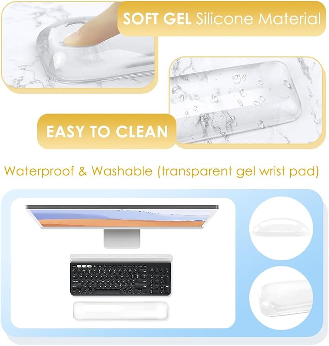 Soft Silicone Keyboard Wrist Rest Pad 14.37IN | Comfortable, Typing Hand Pain Relief Support Pad with Gel-filled Magic Keyboard Other Keyboards Office & Home (Clear)