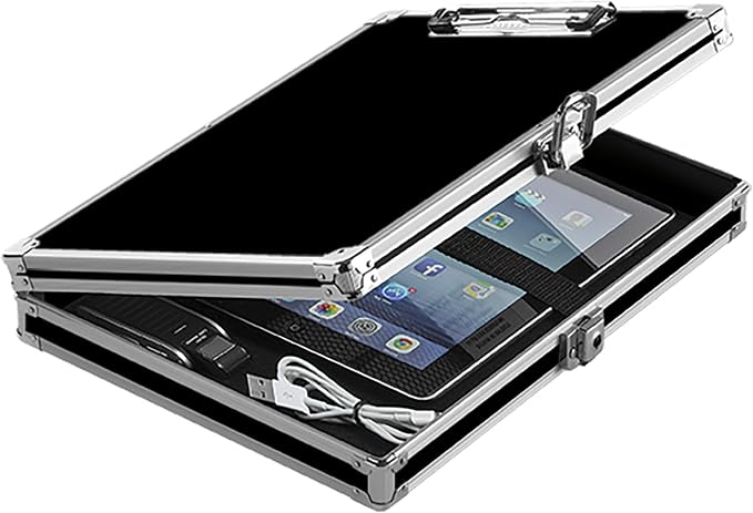 Vaultz Locking Storage Clipboard for Letter Size Sheets, Key Lock, Black (VZ00151) | Secure storage compartment keeps documents protected and organized, durable clipboard design for office, school or travel use