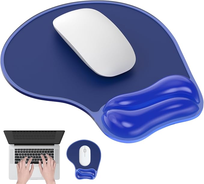 Gel Mouse Pad with Wrist Rest, Ergonomic for Laptop, Non-Slip Base | Cooling Gel Comfort, Soft Squishy Wrist Support, Easy to Clean, Non-Slip PU Base, for Office & Home Desk Blue