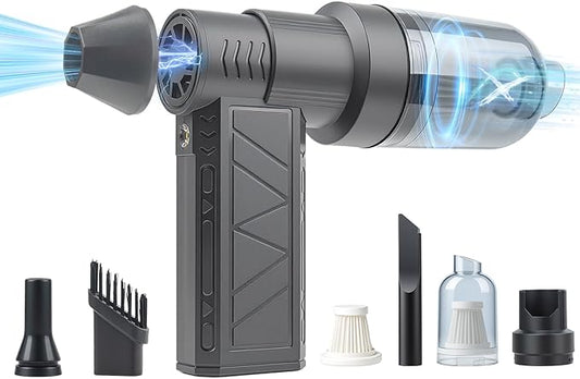 4-in-1 Compressed Air Duster with Light, Handheld Car Vacuum/Air Blower/Pump/Inflate 130000RPM Adjustable Electric Vacuum Cleaner for Computer Keyboard Car Home(Gray)