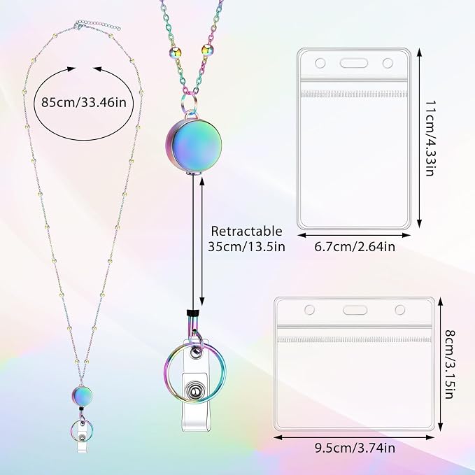 Lanyards for Id Badges Stainless Steel Badge Lanyards with 2 Pcs Waterproof Id Badge Holder Retractable Id Badge Lanyards Teacher Lanyard for Cruise Ship Key Cards Id Badges (Bright Blue)