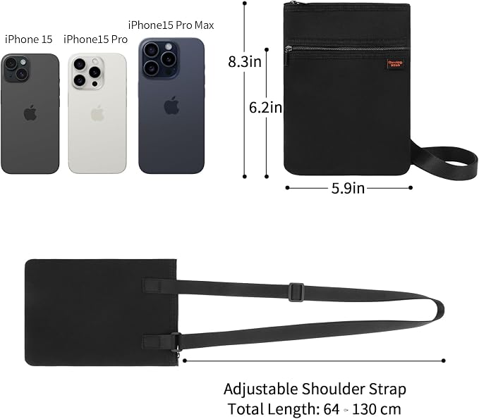 Neoprene Passport Holder Bag for Men Women Passport Pouch for Family Travel with Adjustable Shoulder Strap Travel Passport Case Bag - Black