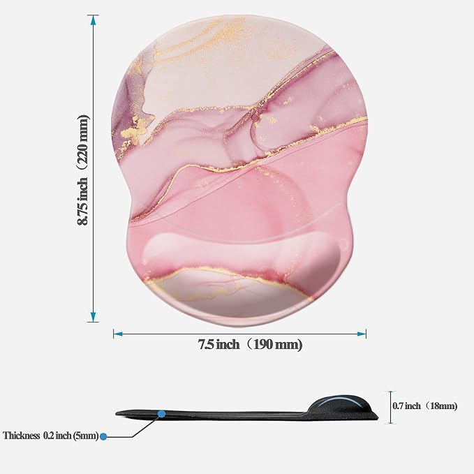 Mouse Pad with Wrist Support, Non Slip Mousepad Wrist Rest for Office, Computer, Laptop & Mac-Comfortable & Lightweight Ergonomic Support Mouse Mat(Pretty Marble-E)