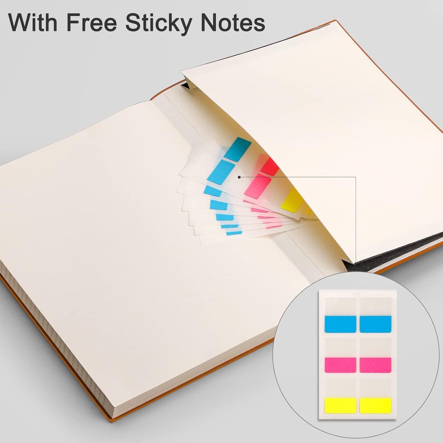 EMSHOI College Ruled Composition Notebook - Large B5 Notebook Lined Journal Leather with Free Sticky Notes, 204 Numbered Pages,100gsm Thick Lined Paper, Softcover, 7.5"x10"-Khaki
