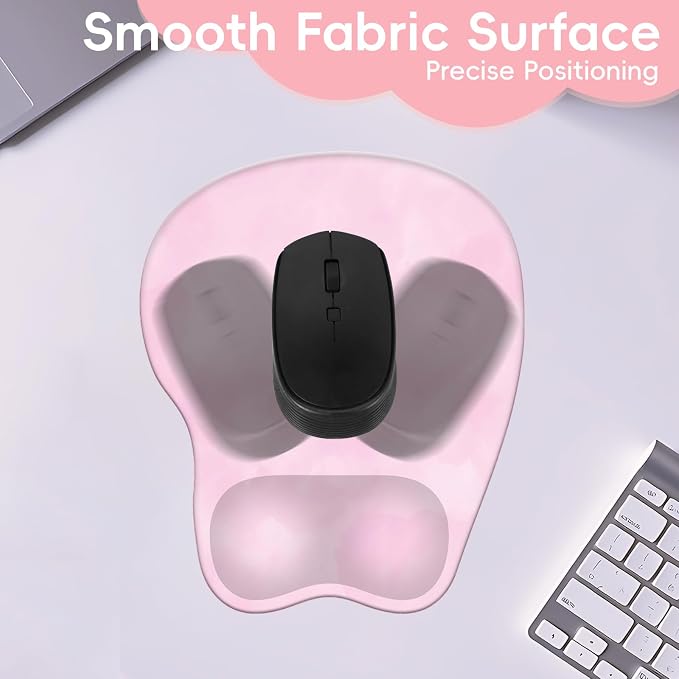 Mouse Pad with Wrist Rest Ergonomic Mouse Pad with Comfortable M-Shape Pain Relief Wrist Support Non-Slip PU Base Mousepad for Laptop, Office & Home (Blush Pink)