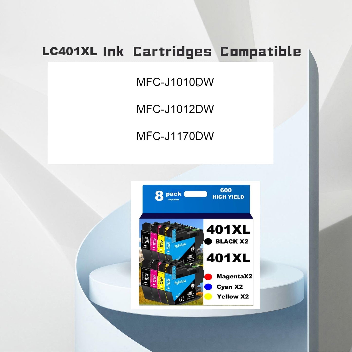 PFL LC401XL Ink Cartridges for Brother Printer Compatible LC401 Ink Cartridges for MFC-J1010DW MFC-J1012DW MFC-J1170DW Printer 8 Pack (2 Black, 2 Cyan, 2 Magenta, 2 Yellow) Not Original Ink Cartridge